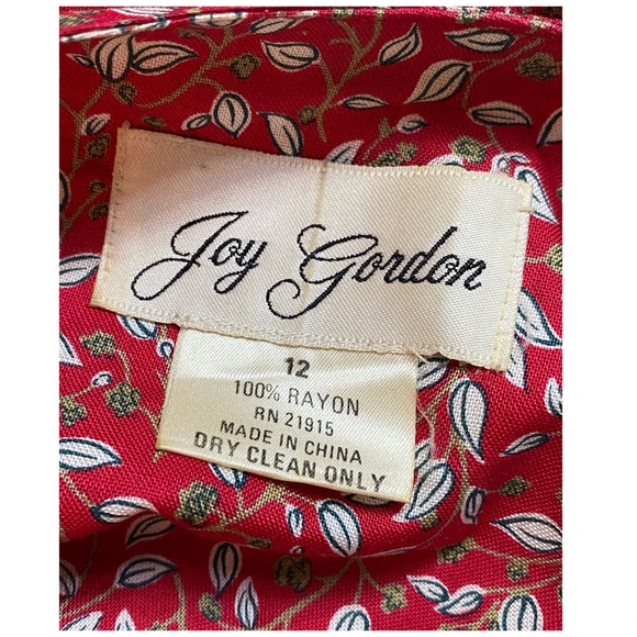 Vintage 80s does 30s Peplum Dress Floral Leaf Red Double Breasted Buttons - Picture 4 of 4